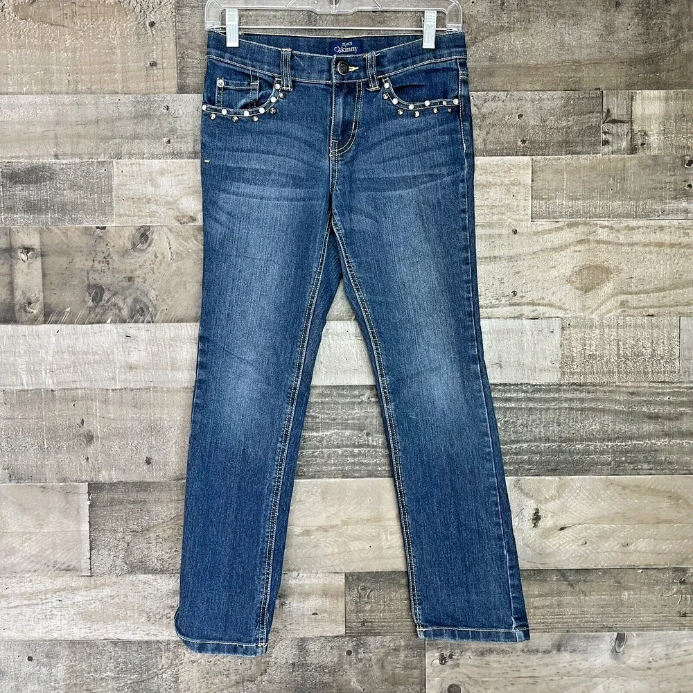 The Childrens‎ Place Girls Jeans Size 12 Stretch Bling Pockets Adjustable Waist